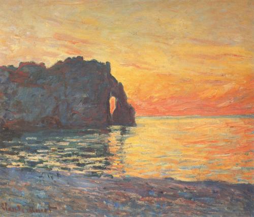1885 Etretat, Cliff of d`Aval, Sunset.jpg
